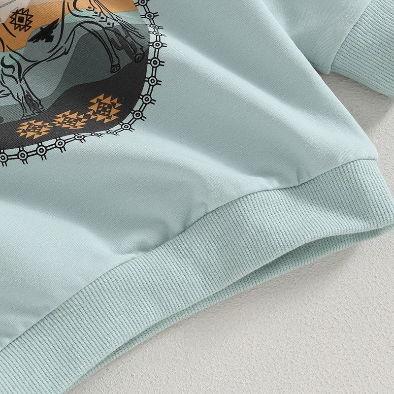 0-4Y Autumn Infant Baby Boys Girls Western T Shirts Cow Cattle Print Long Sleeve Pullover Sweatshirt Top