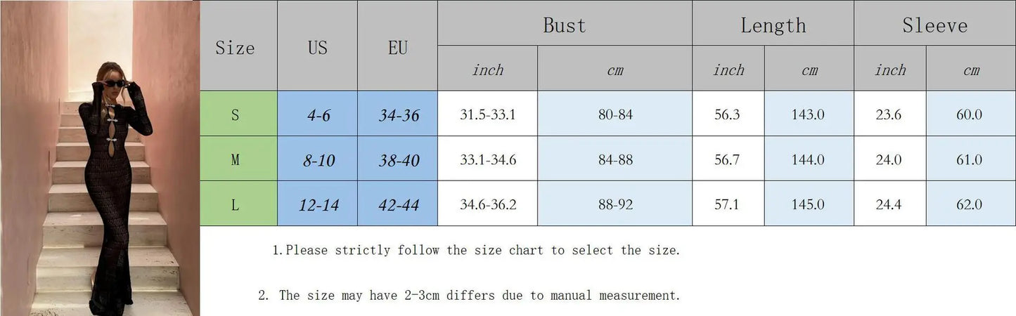 Hollow Crochet Sweater Maxi Dress - Long Sleeve Cover Up