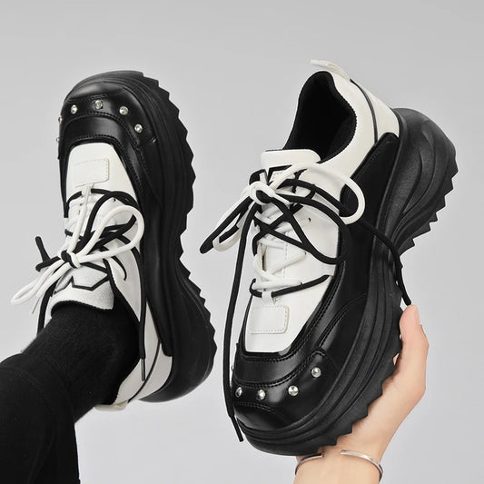 Men's Platform Sneakers with Metal Design - Skateboard Sports Shoes
