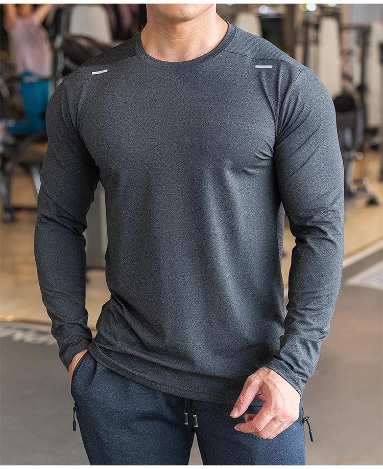 Men's Sports Fitness Long Sleeve Outdoor Badminton Quick Dry Training Casual Thin Running Top Bodybuilding Sportswear T-Shirt