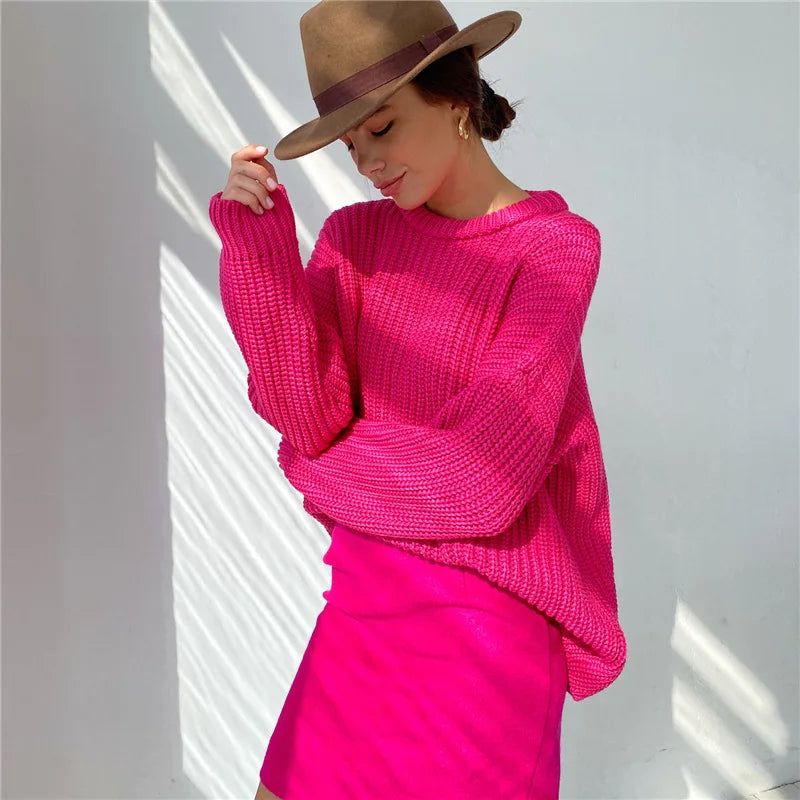 Women's Knitted Jersey Sweater - Long Sleeve Pullover Sweater