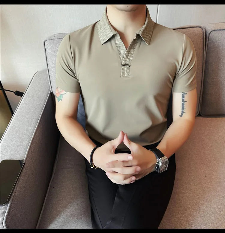 Men's Summer Slim Fit Casual Short Sleeve Style Turn Down Collar Polo Shirt