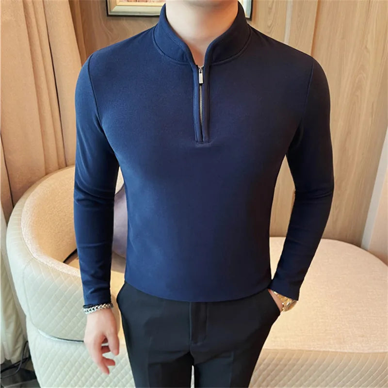 Men's Slim Fit Half-Zip Stand Collar T-Shirt