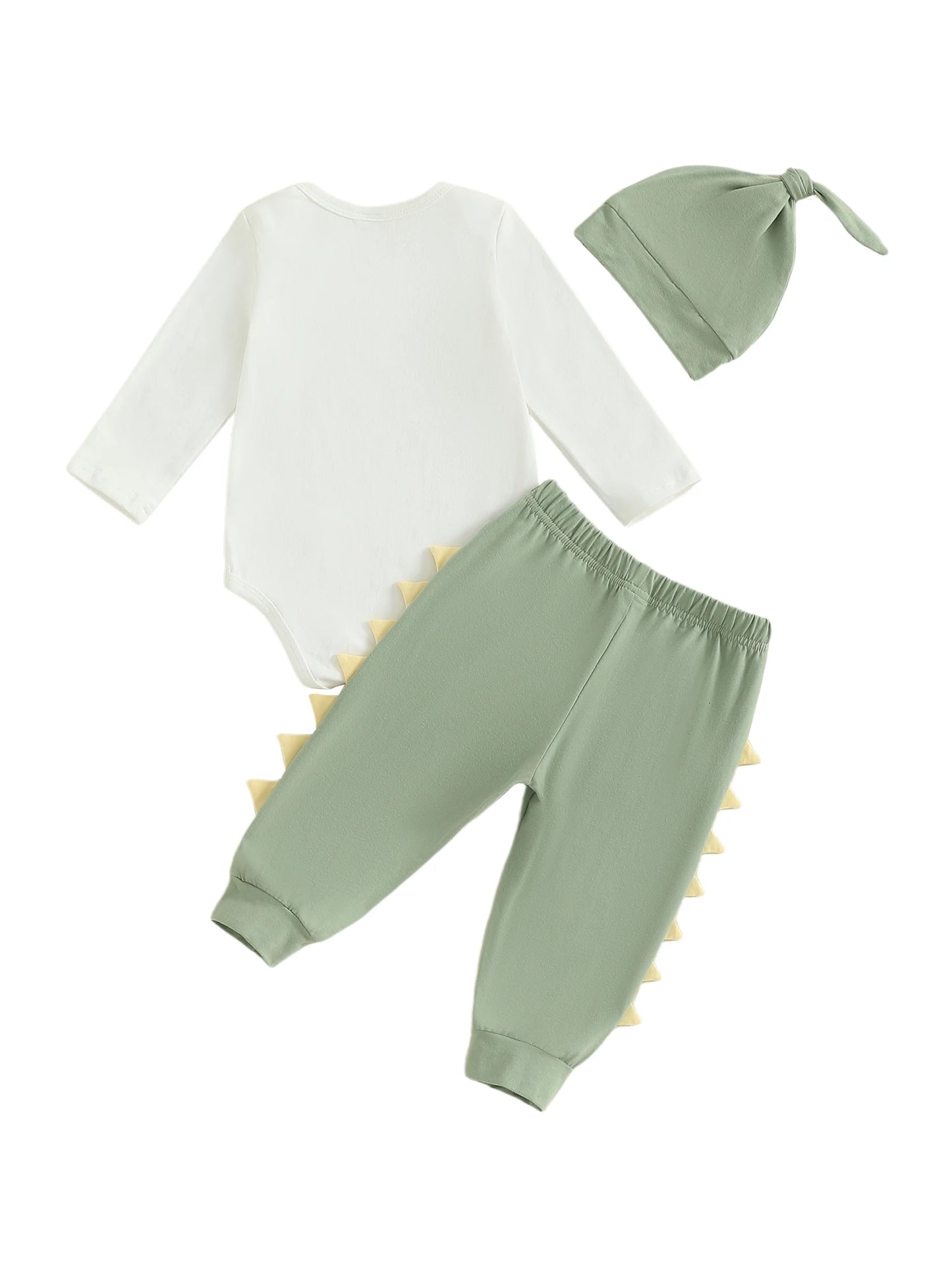 Baby Boys Dinosaur Outfit Set - 3-Piece Long Sleeve Romper, Pants & Hat (0-24M)