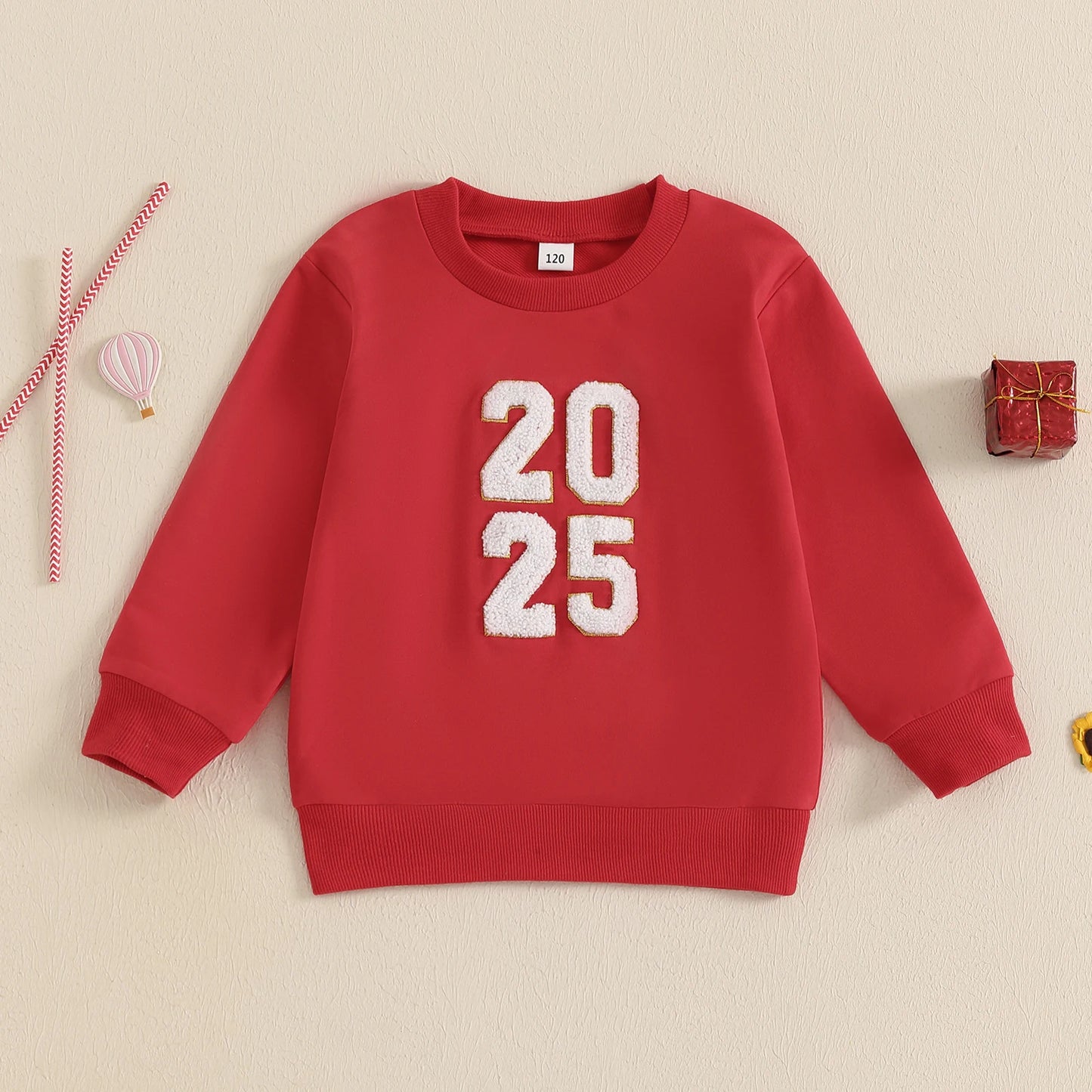 1-6Y Toddler Kids Boys Girls New Year Sweatshirt - Long Sleeve Crew Neck Letter Embroidery Pullover Top