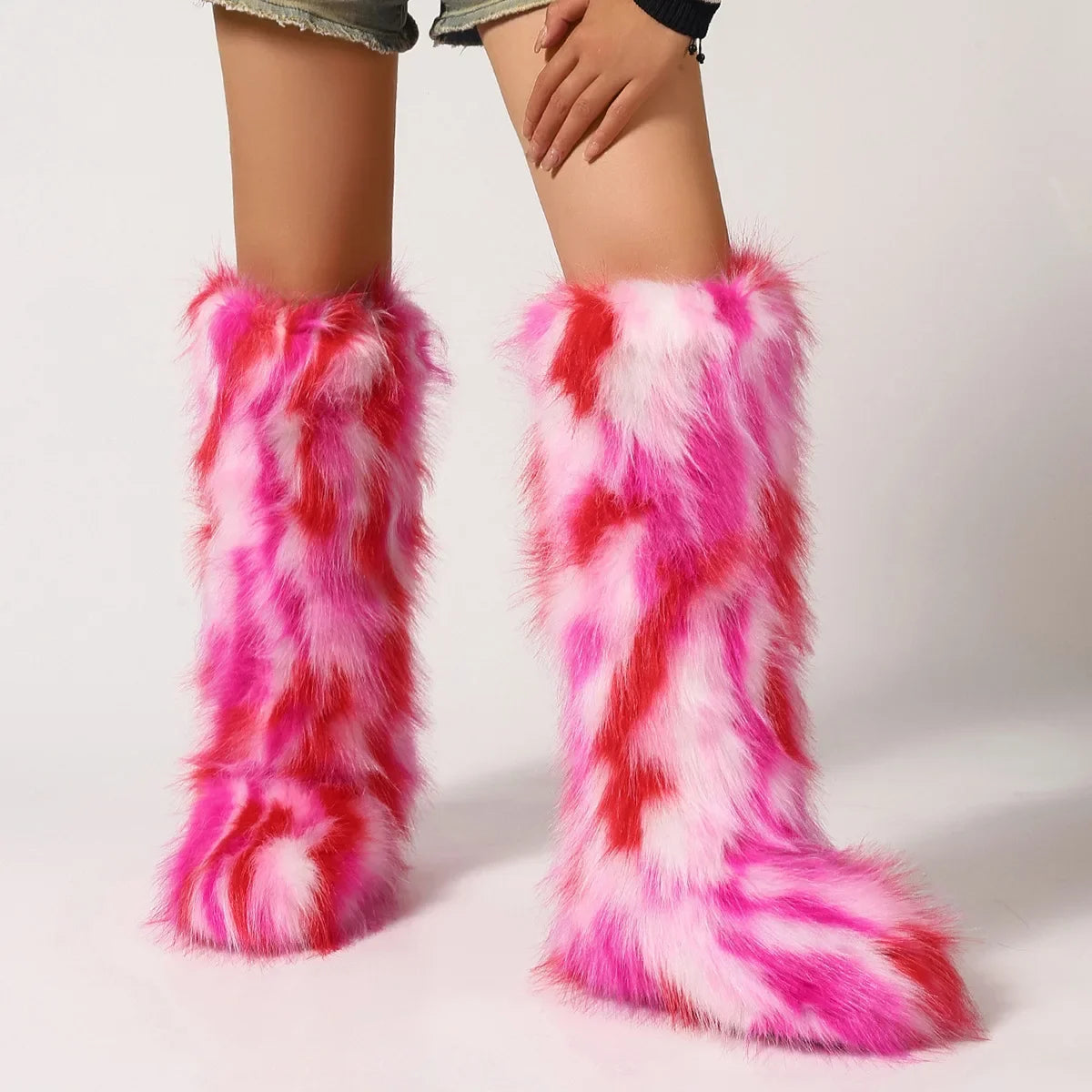 Women's Winter Thigh High Fluffy Plush Knee High Fur Faux Boots