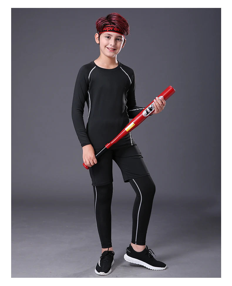 Kids Boy's Fitness Tracksuits Youth Warm Pants Top Underwear Tight Sports Compression Running Basketball Sportswear