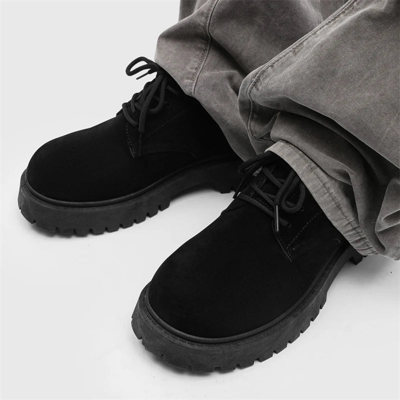 Men's Platform Suede Leather  Lace-up Casual British Shoes