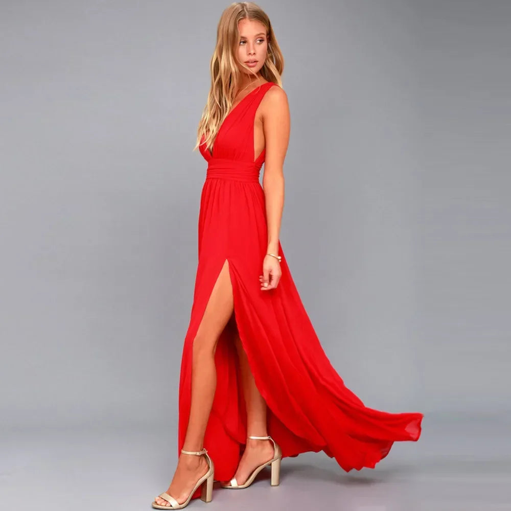 Women Backless Mesh Long  maxi Summer Dress