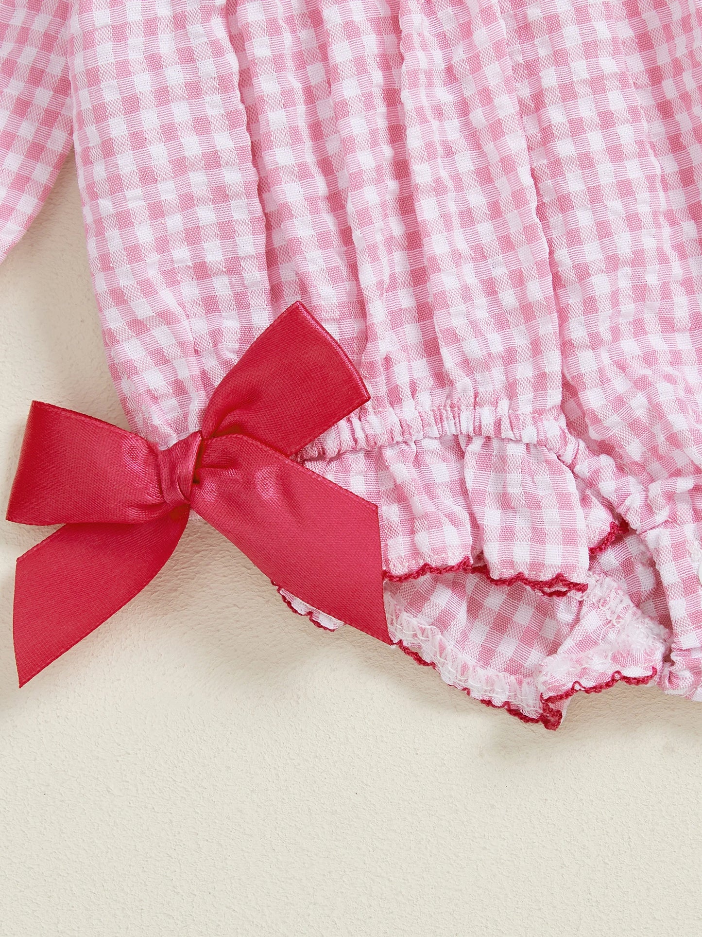 Newborn Baby Girls' Plaid Bubble Romper - Letter Embroidery Doll Collar Smocked Jumpsuit