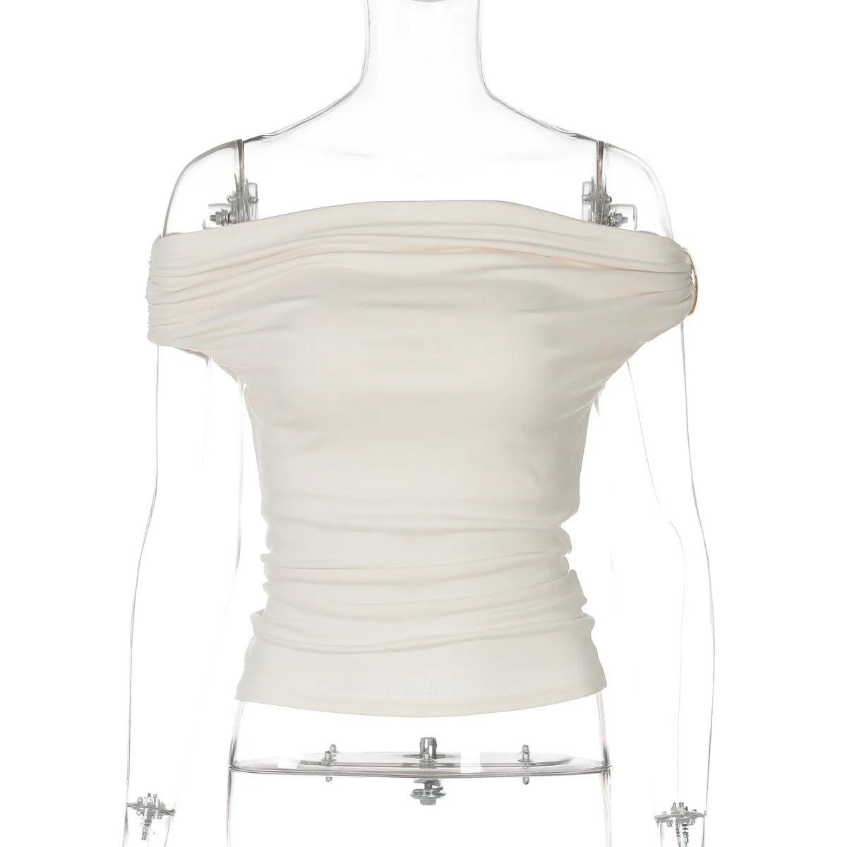 Women's Off Shoulder Ruched Cropped Top - Summer Sleeveless Backless Tee