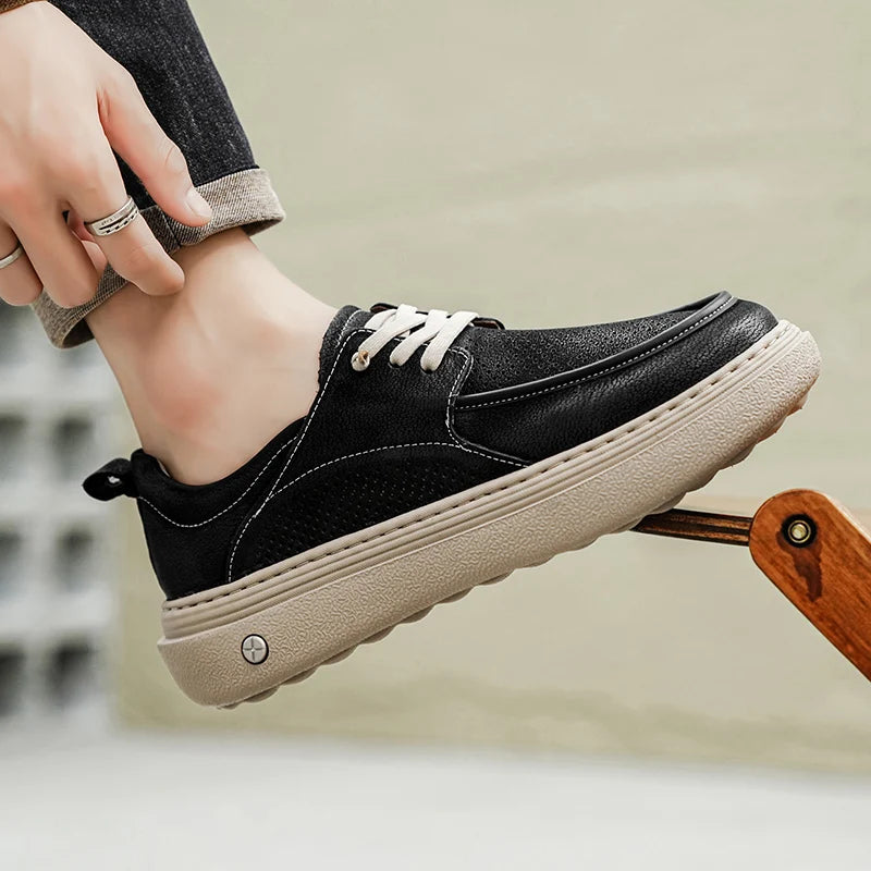 Men's Casual Platform Sneakers - Breathable Lace-Up Tennis Shoes