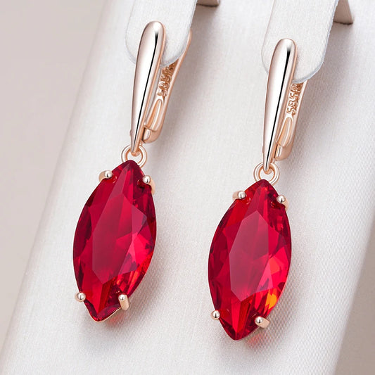 Shiny Rhombus Red Zircon Long Dangle Earrings - Rose Gold Jewelry