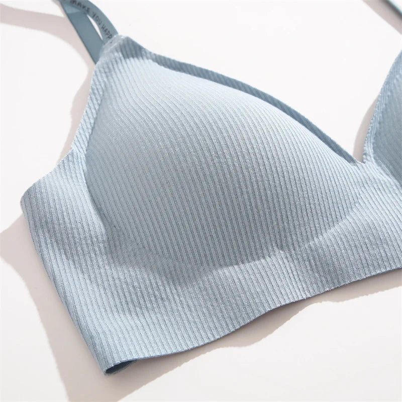 Women's 3/5Pcs/set Wireless Bra Deep V Padded Bralette Stripe Knitting Bras