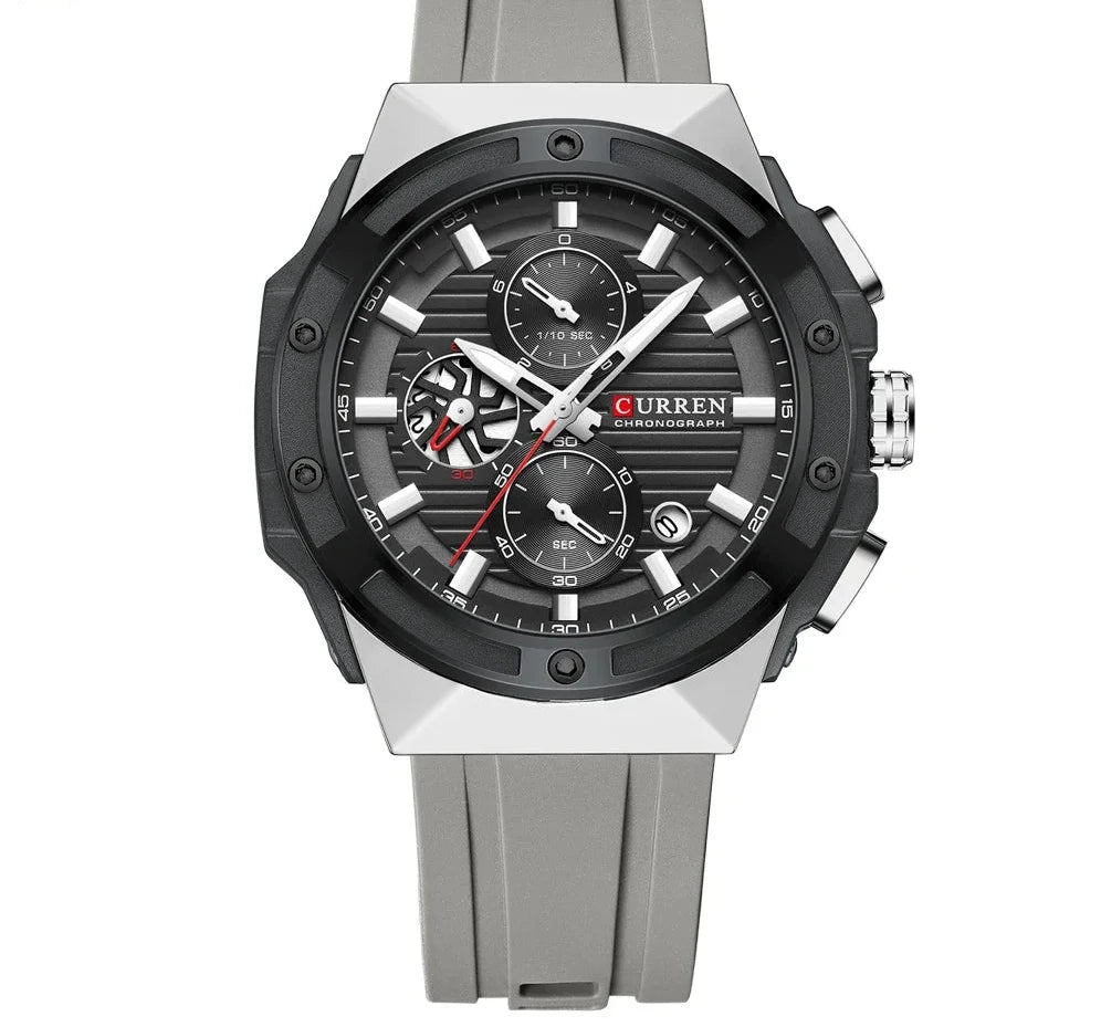 Fashionable Sports Multifunctional Chronograph Watch with Silicone Strap