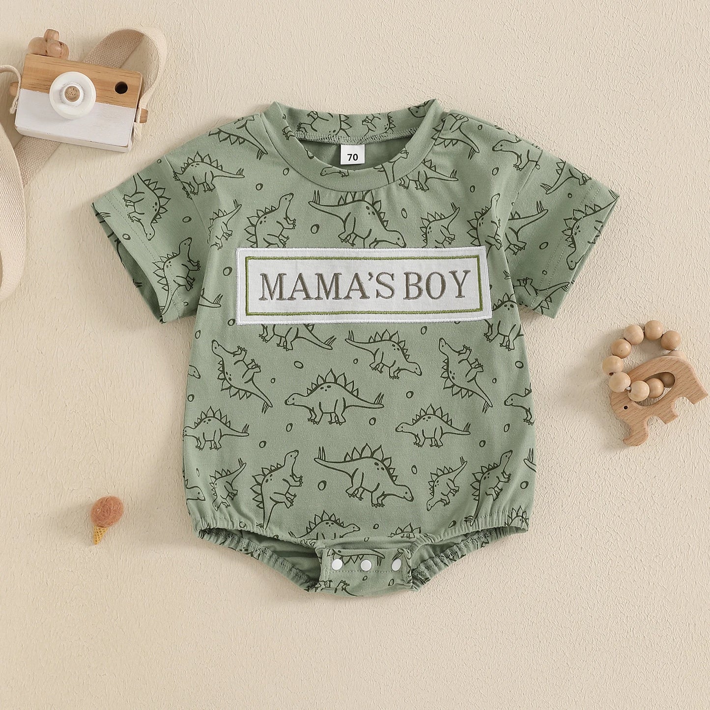 Baby Boys Dinosaur Romper - Letter Embroidery Short Sleeve Bodysuit (0-18M)