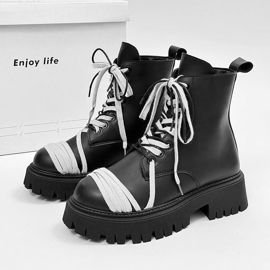 Men's Leather Platform Motorcycle Boots - Retro Street Ankle Sneakers