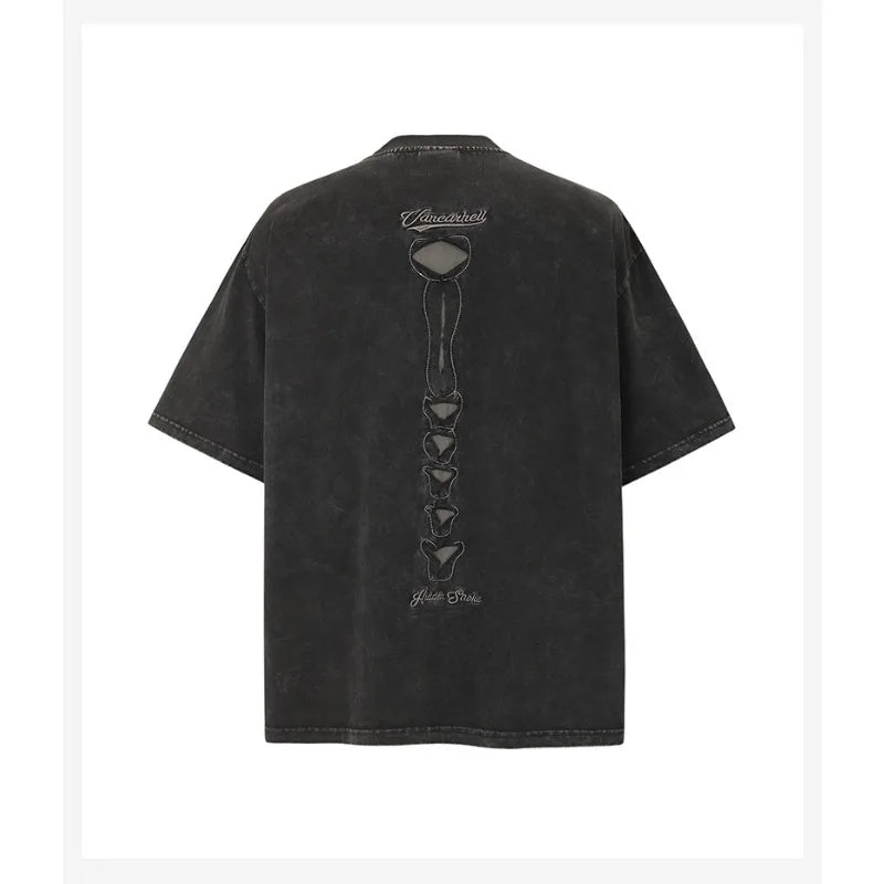 Men's Washed Vintage Cotton T-Shirt - Skull Embroidery