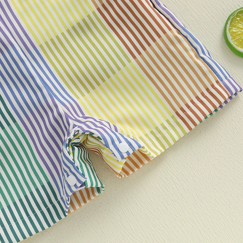 0-4Y Toddler Kids Boys Girls Overalls Shorts Loose Fit Striped Print Contrast Infant Jumpsuit