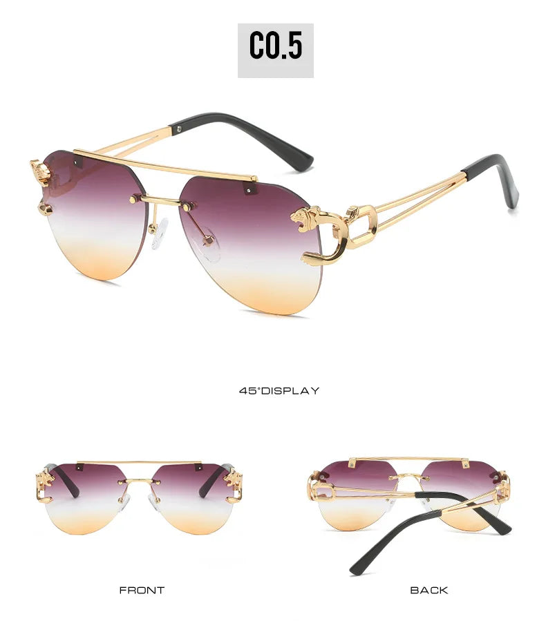 Unisex 2 Pairs Per Set Rimless Gradient Double Bridge Sunglasses