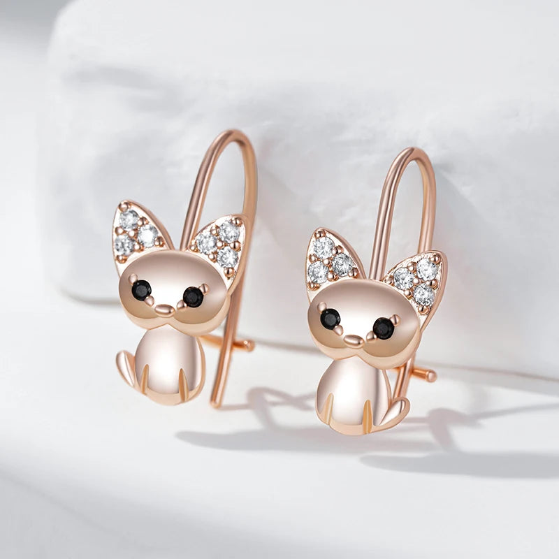 Cute Cat Earrings for Girls - Rose Gold Zircon Animal Jewelry