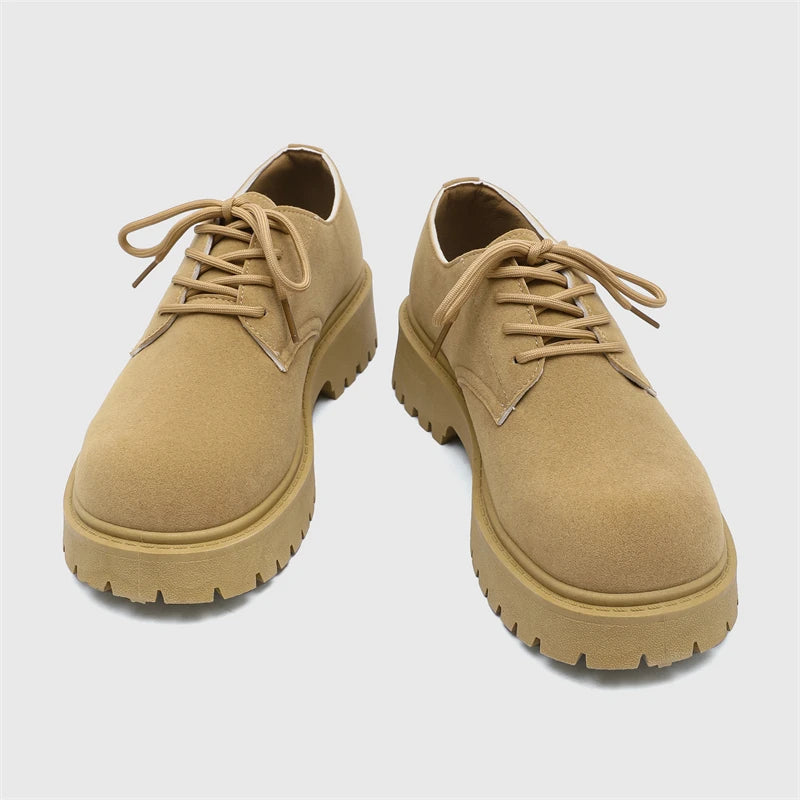 Men's Platform Suede Leather  Lace-up Casual British Shoes