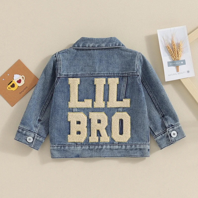 Toddler Baby Boys Letter Embroidery Button-Down Denim Jacket