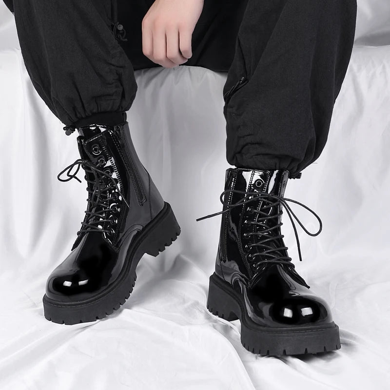 Men's Casual Platform Lace Up Chunky Ankle Boots