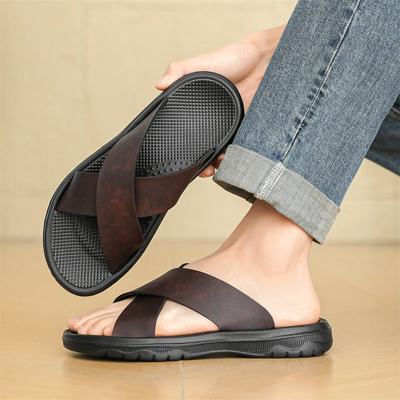 Men's Summer Slides Crossover Slippers Sandals