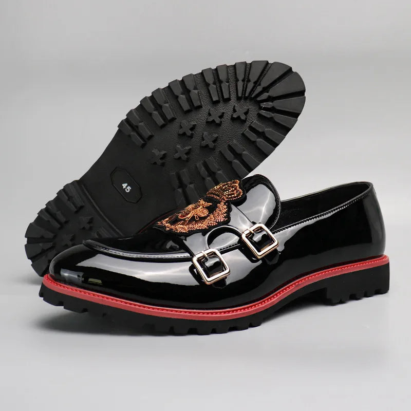 Men's Leather Embroidery Slip On Loafers Shoes