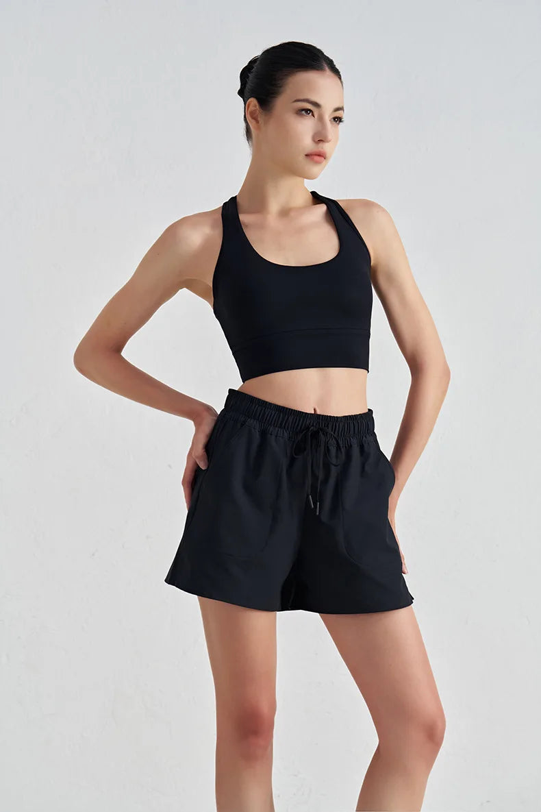 Backless Yoga Crop Top Bra - U Neck Sports Bra with Removable Padding