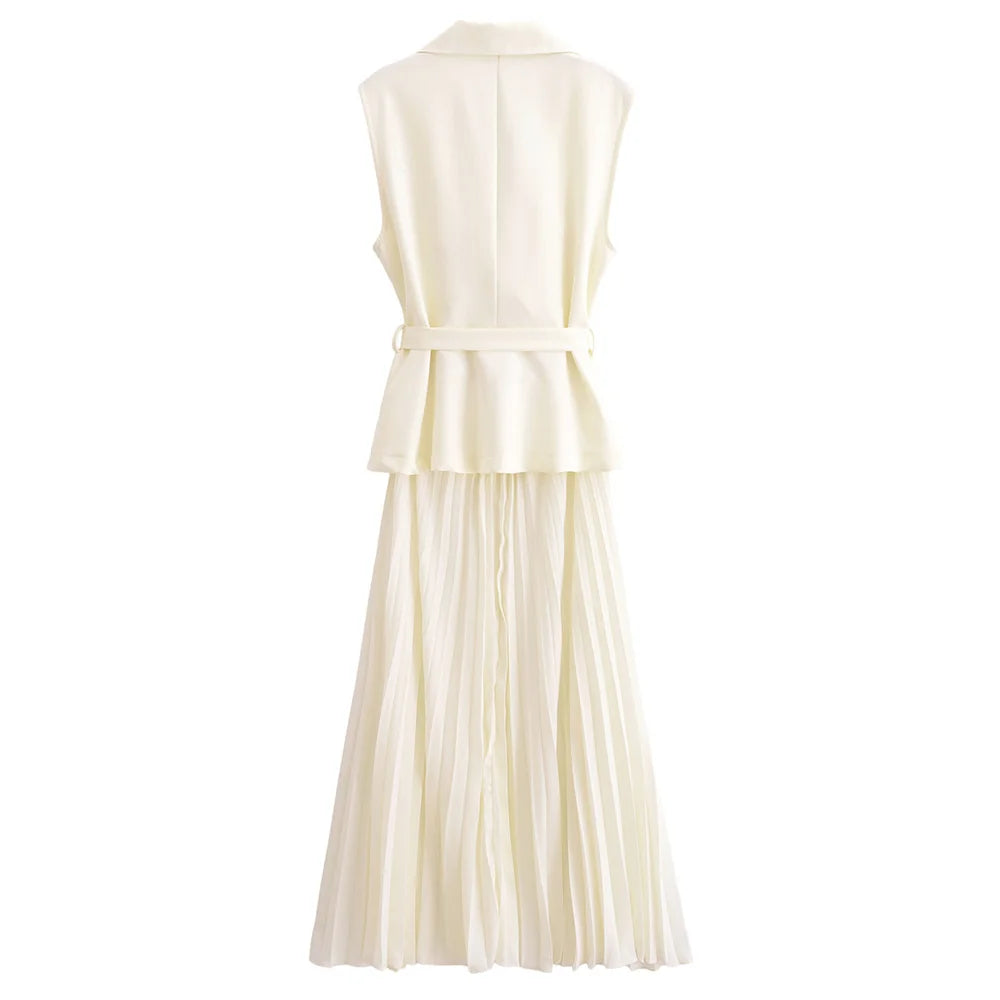 Women's  Summer Casual Temperament Small Pleated Sleeveless Dress