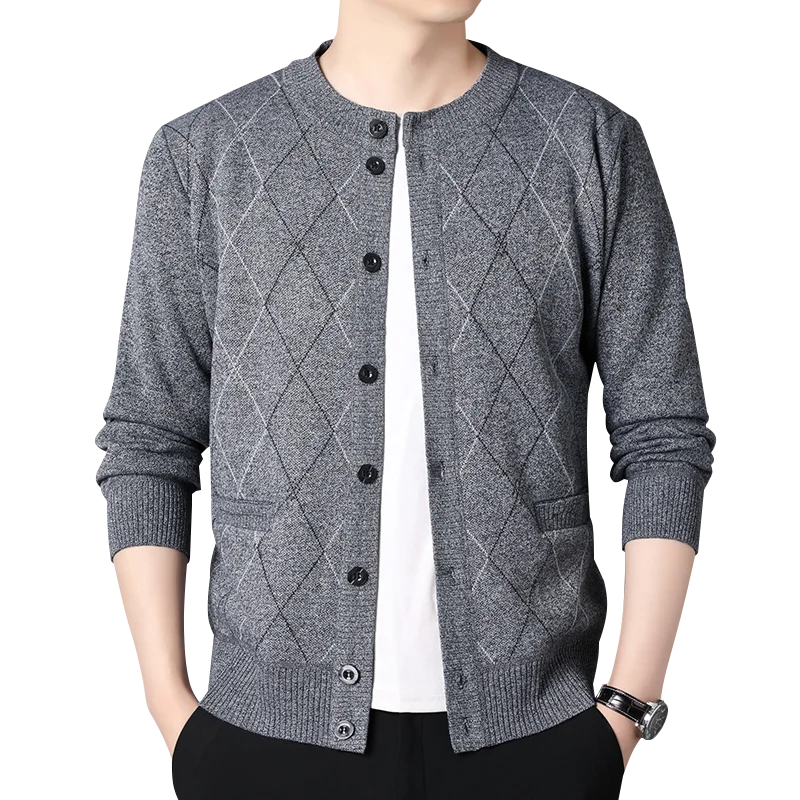 Autumn Winter O-Neck Argyle Cardigan - Smart Casual Fleece Sweater Coat