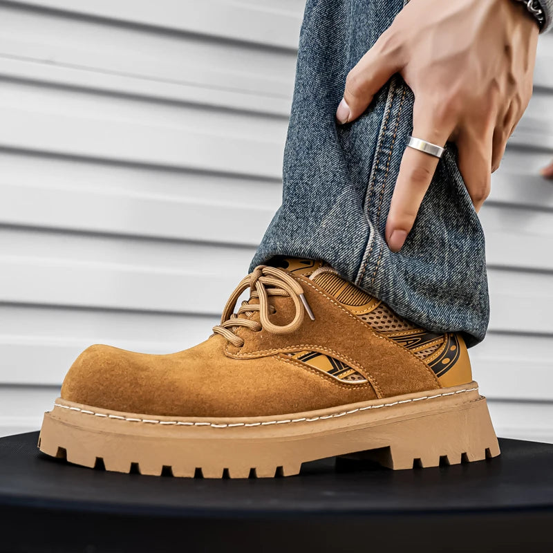 Men's Platform Suede Sneakers - Lace-Up Casual Outdoor Shoes