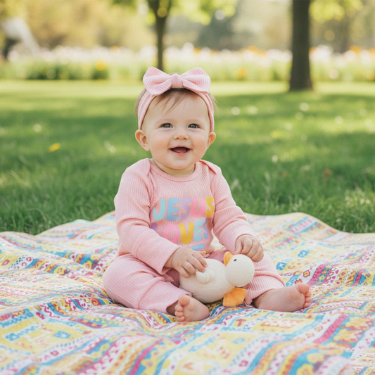 Newborn Baby 2-Piece Set - Ribbed Letter Print Romper & Bow Headband