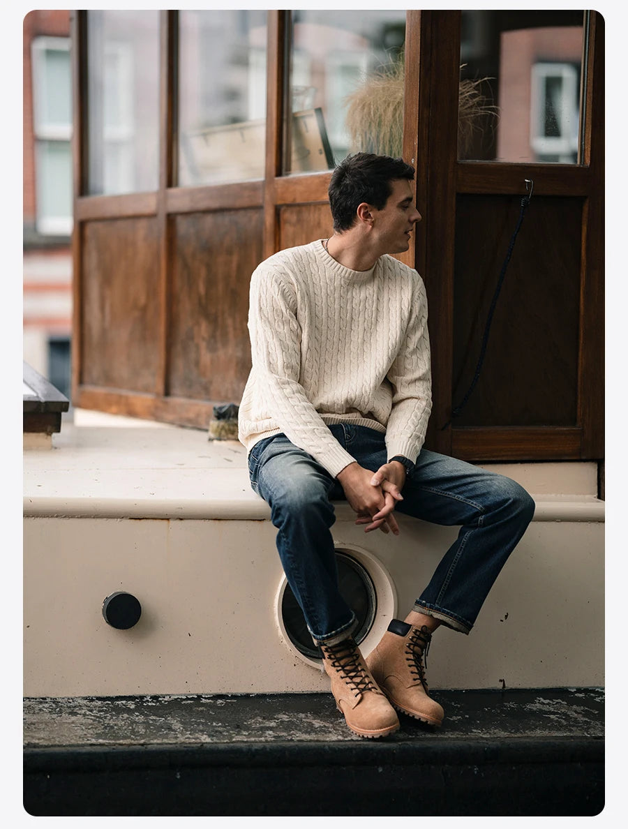 Men's Autumn Winter  Oversized Cable Knit Long Sleeve Knitted Casual Vintage Pullover Sweater