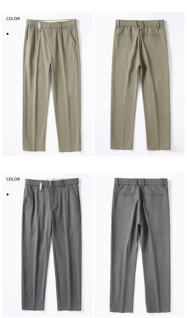 Men's Ankle-Length Straight Leg Trousers | Elastic Waist | Sash Detail | Midweight | All Season | Smart Casual