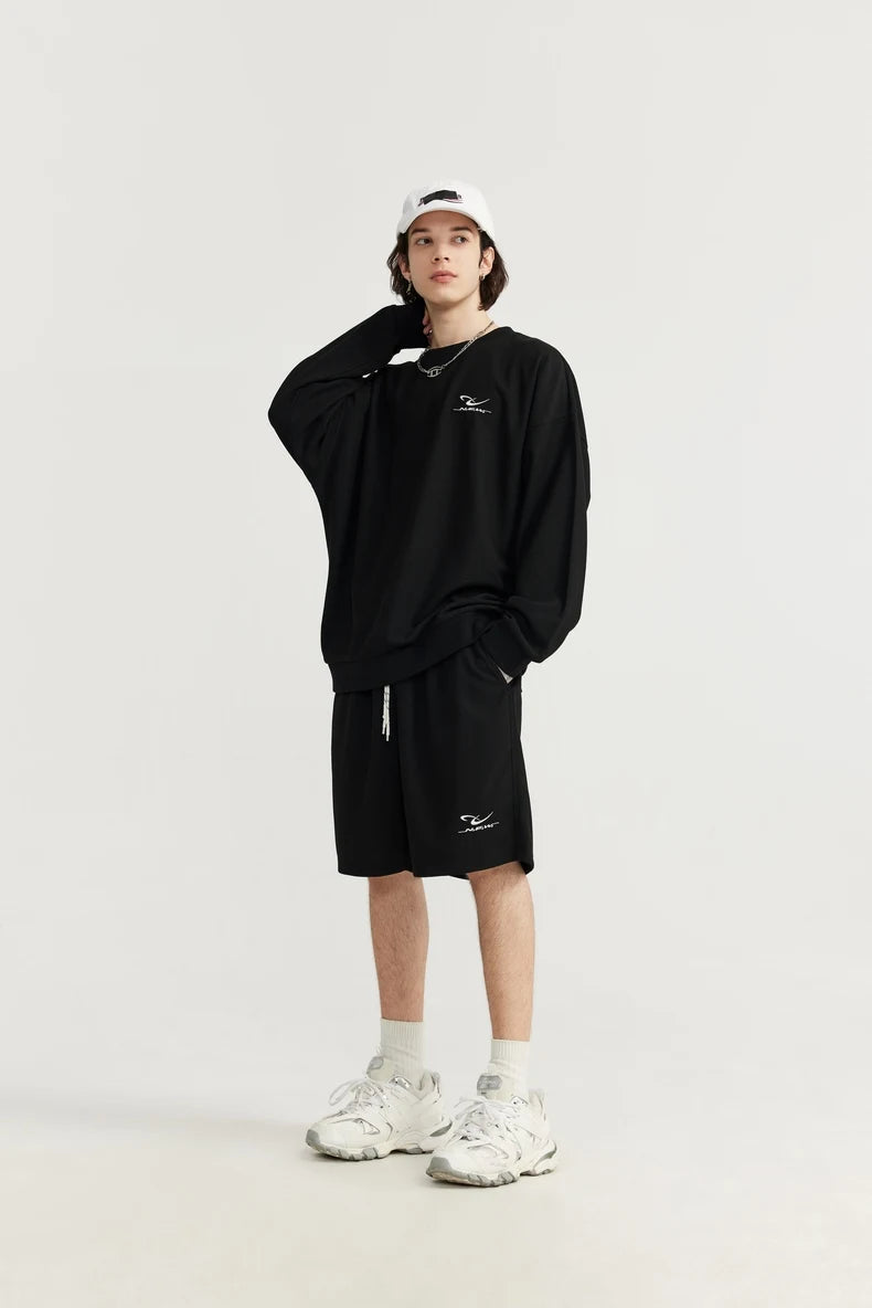 Oversized Tracksuit Sportswear Unisex Pique Fabric Embroidery Long Sleeve T-Shirt and Shorts Set