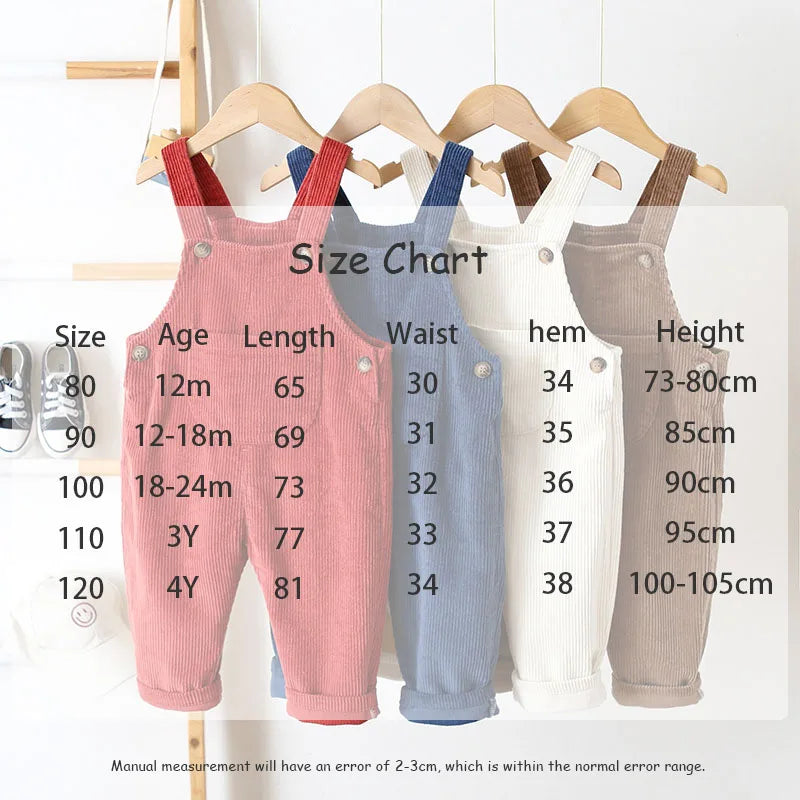 1-4Y Toddler Baby Boys Girls Solid Corduroy Suspender Overalls Heart Pattern Children's Jumpsuit