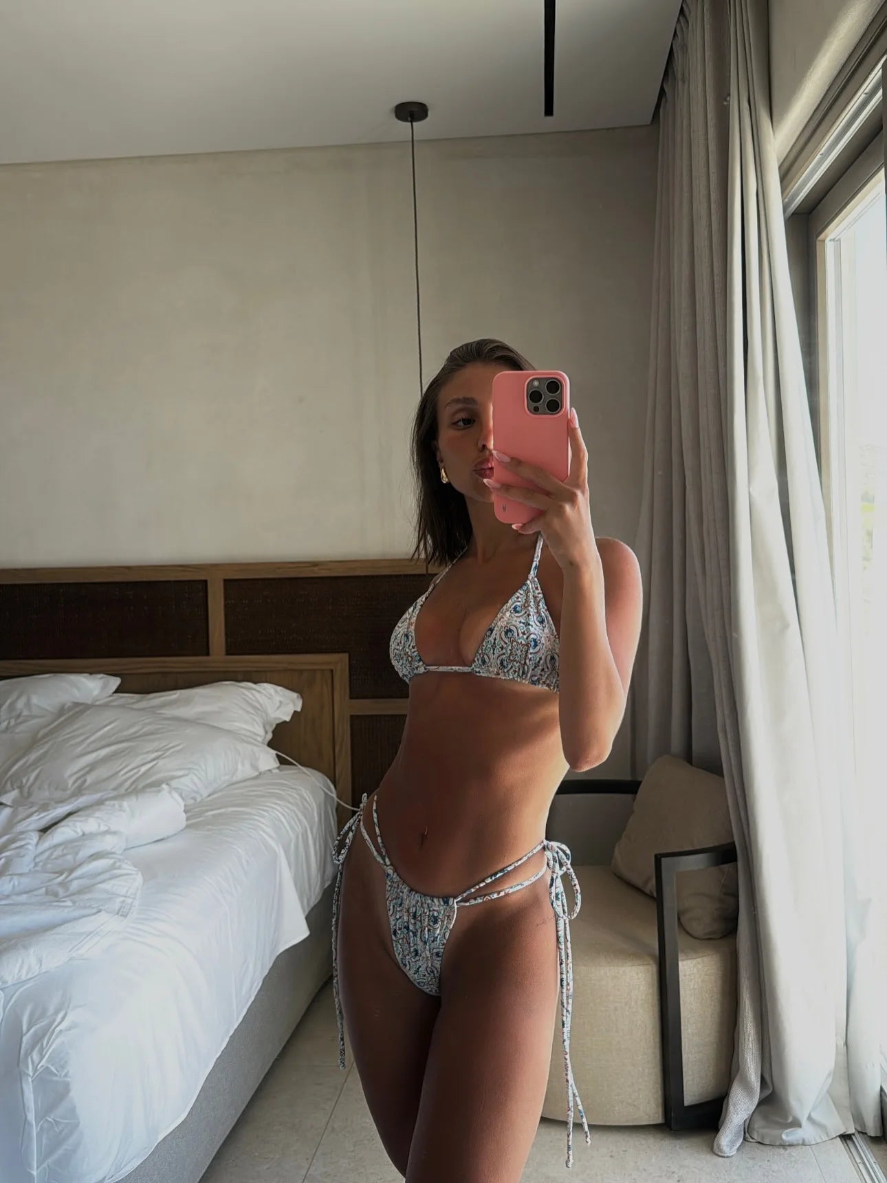 3-Piece Halter Bikini Set with Skirt Cover Up - Print Swimwear