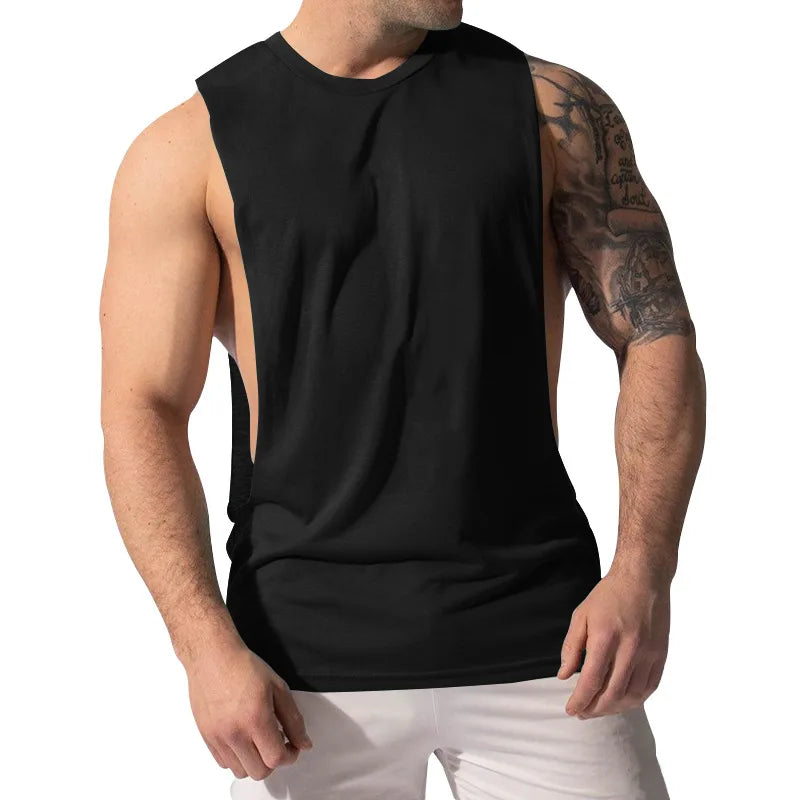 Men's Cotton Sleeveless Sports Solid Colour Vest Slim Breathable Fitness Tank Top