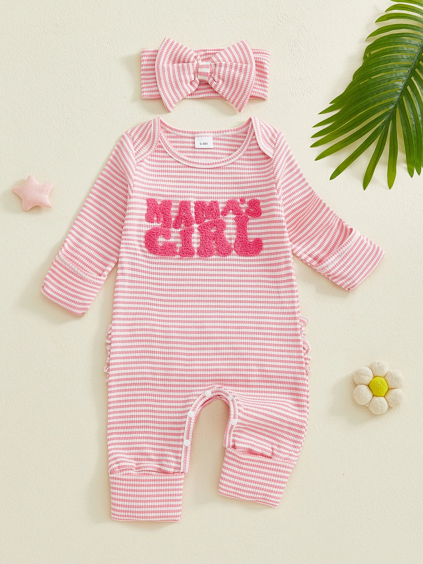 Baby 2-Piece Romper Outfit Set - Letter Embroidery Jumpsuit & Headband