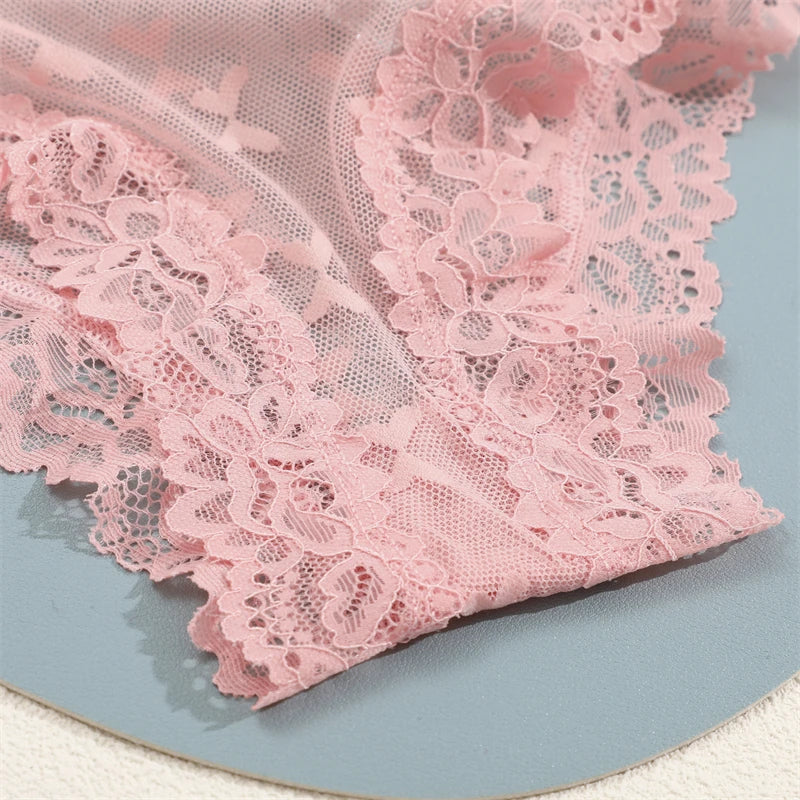 Women's Lace Underwear 3-Piece Set - Floral Hollow Out Briefs