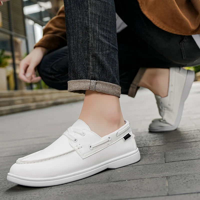 Men's Leather Slip-On Boat Shoes - Breathable Casual Loafers