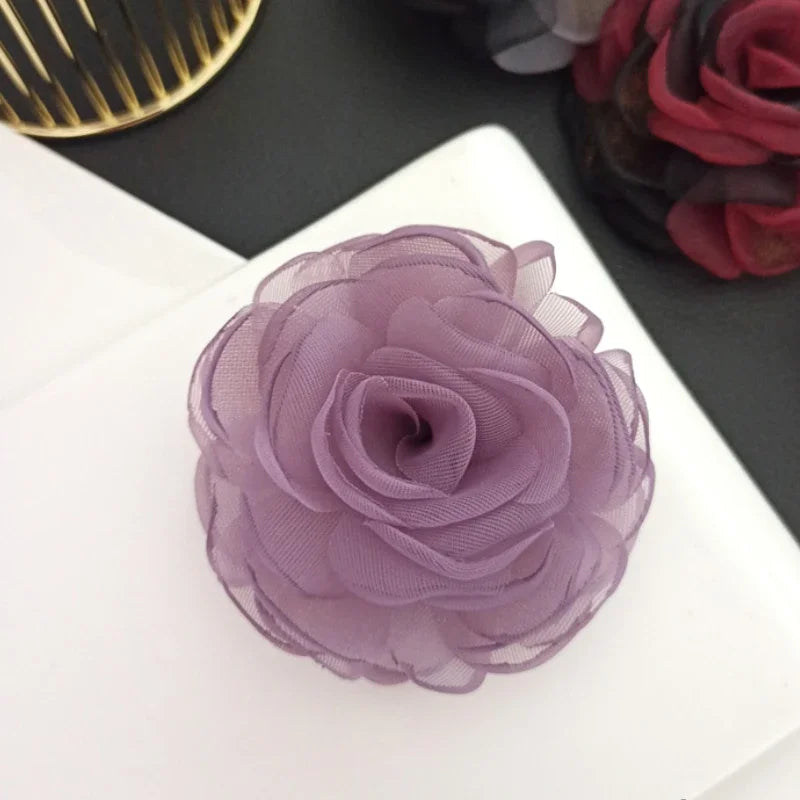 Elegant Fabric Silk Flower Brooch - Purple