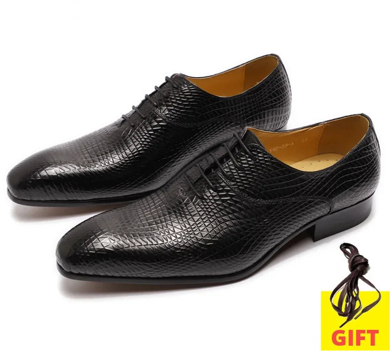 Men's Genuine Leather Oxford Shoes - Snake Pattern Print