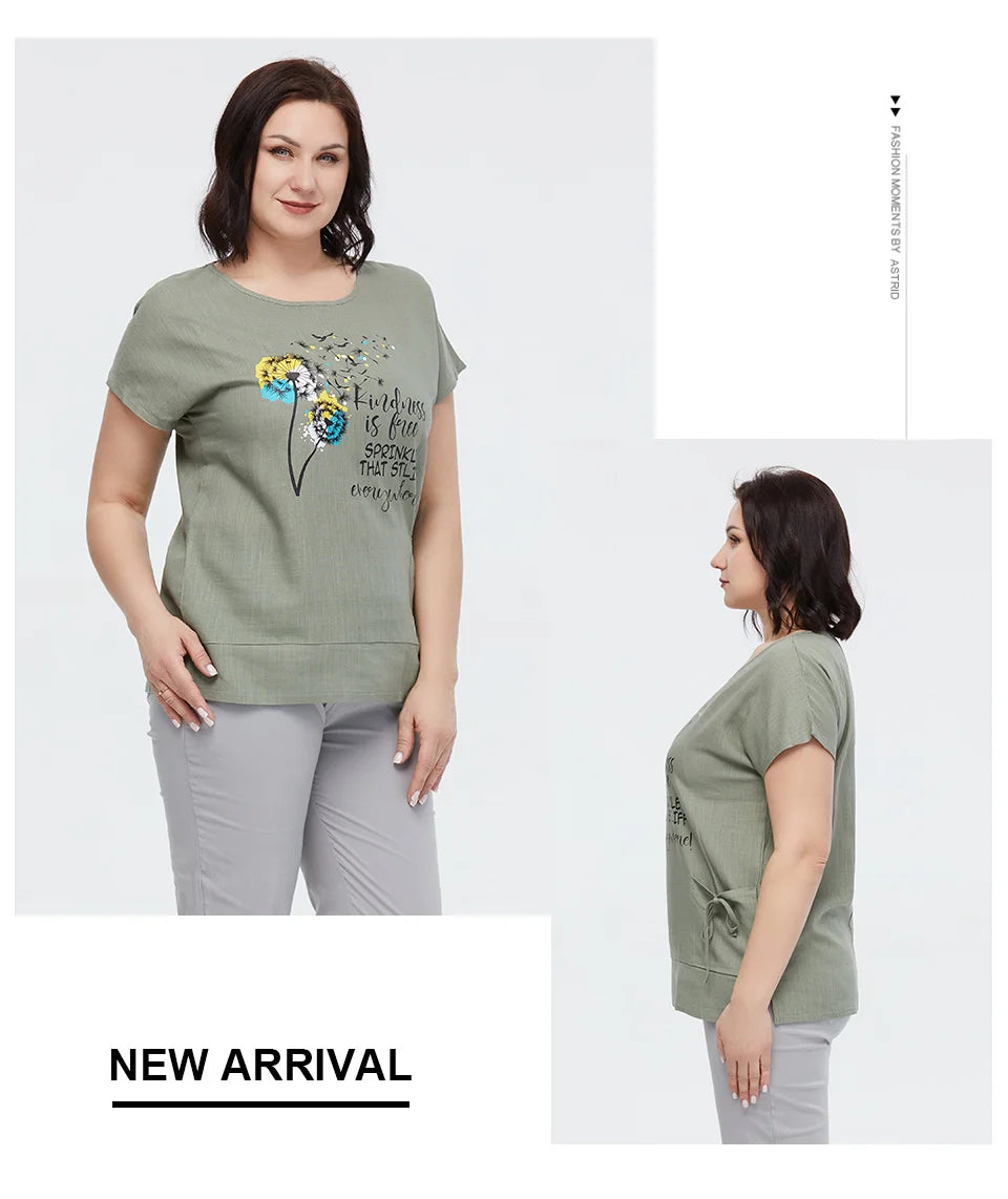 Women's Oversized Cotton Linen Floral Print T-Shirt – Short Sleeve