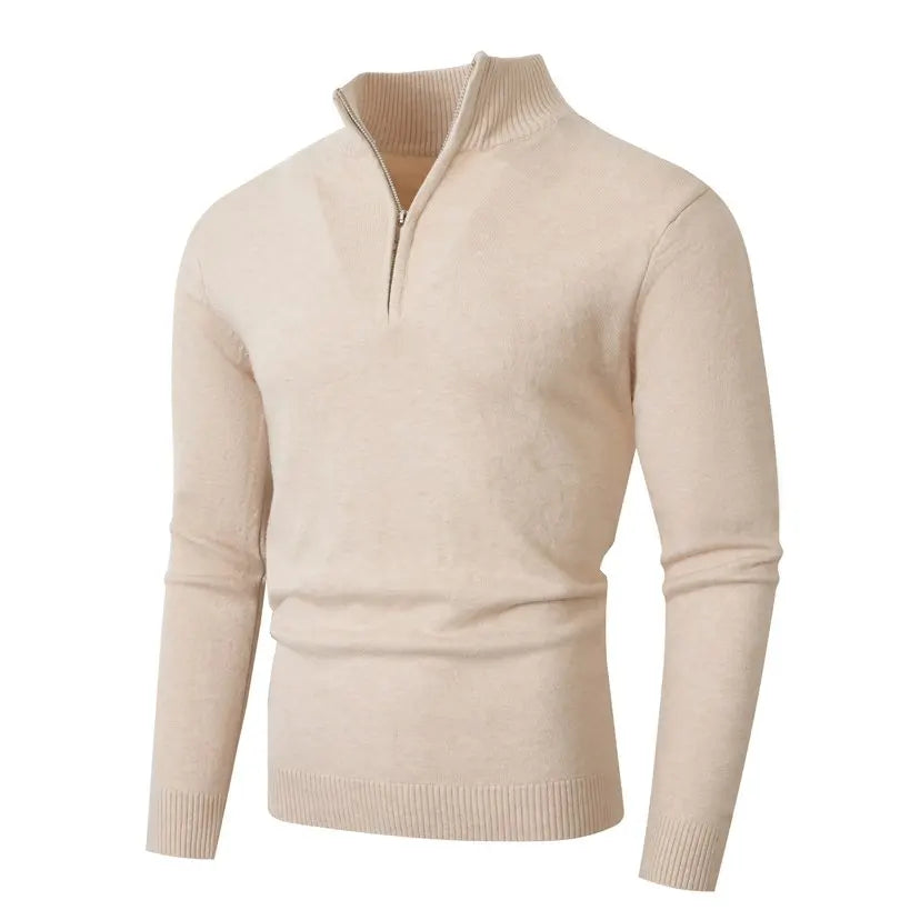 Autumn Winter Half-Zip Stand Collar Sweater - Slim Fit Knitted Pullover