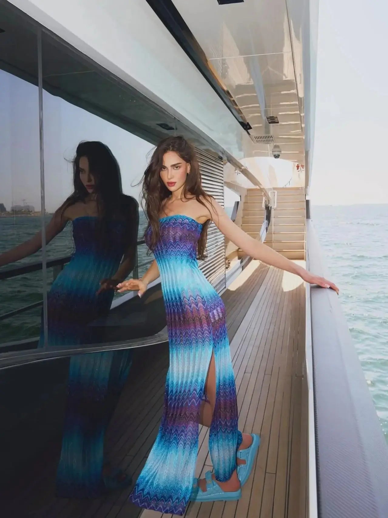 Women's Strapless Print Bandage Maxi Dress - Split Cover Up & Evening Wear