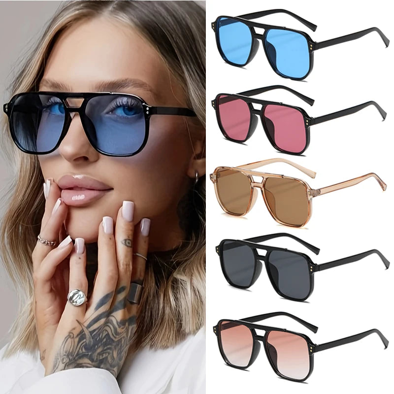 Classic Square Sunglasses - 5 Pack UV Protection Oversized Fashion Eyewear